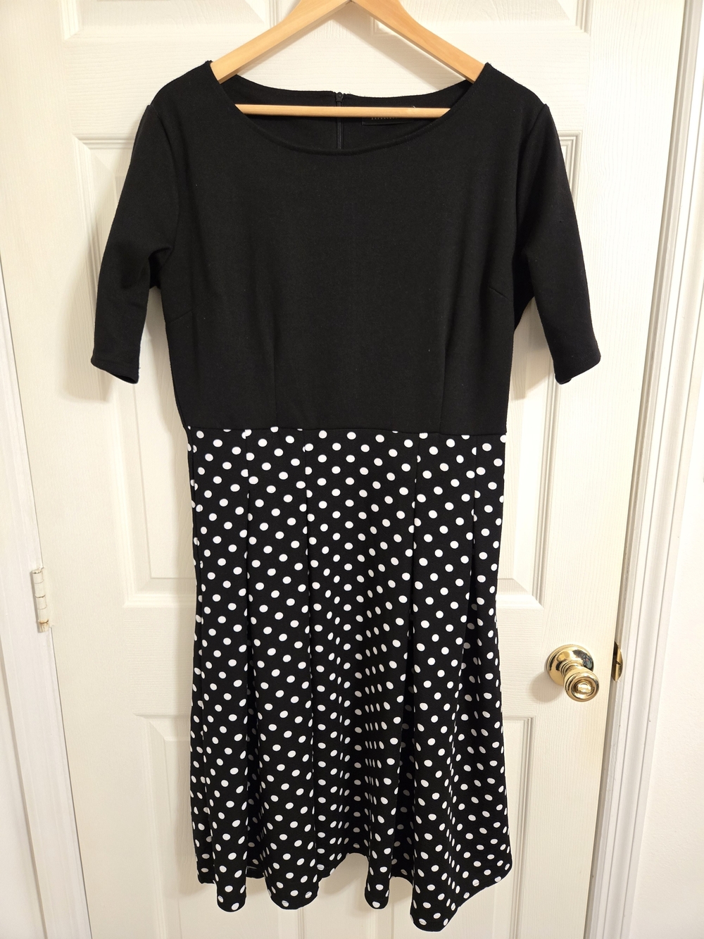Black & White Polka Dot Fit-and-Flare Dress Size XXL Pockets